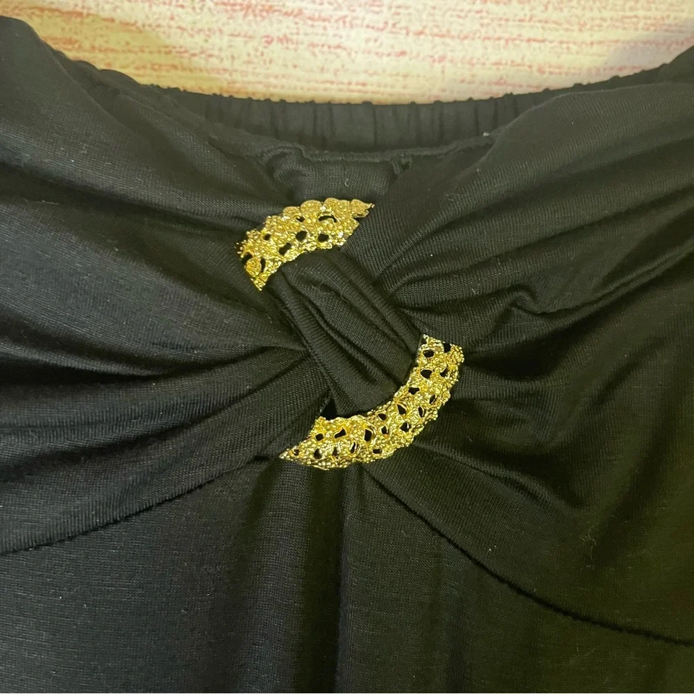 Trina Turk Black Sleeveless Gold Embellished Jersey‎ Knit Ruched Leg Jumpsuit 10